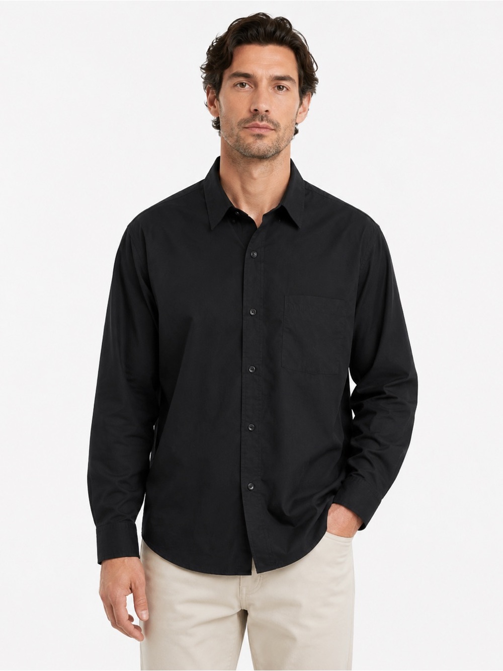 Citizens of Humanity Men’s XS Black Button Down Roll Tab Shirt 100% Cotton